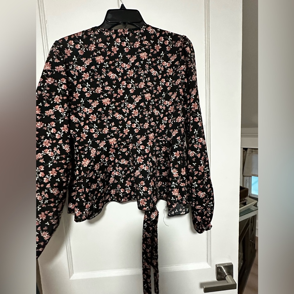 SHEIN Black Top with Pink Floral Pattern